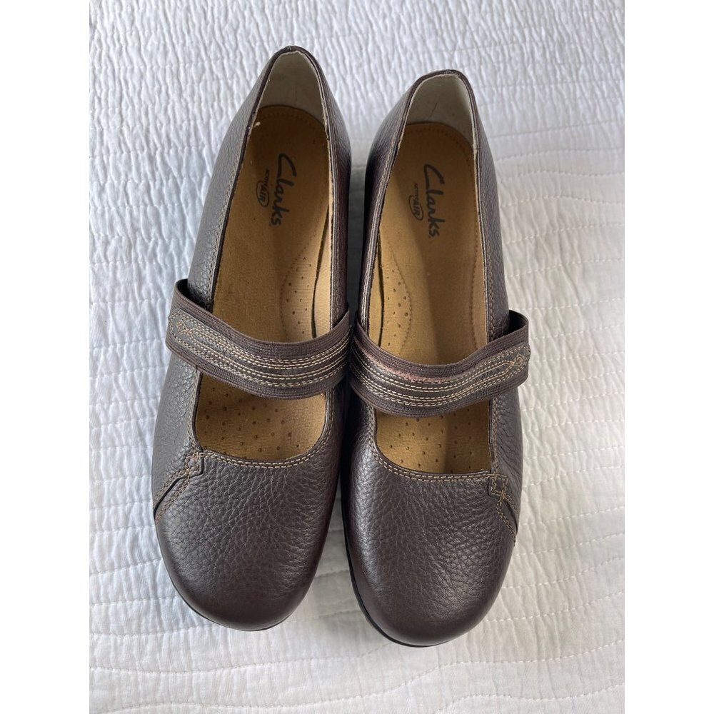 Clarks Active Air Leather Casual Comfort Mary Jane Wedge Shoe SZ 10W Brown NEW - Picture 2 of 6